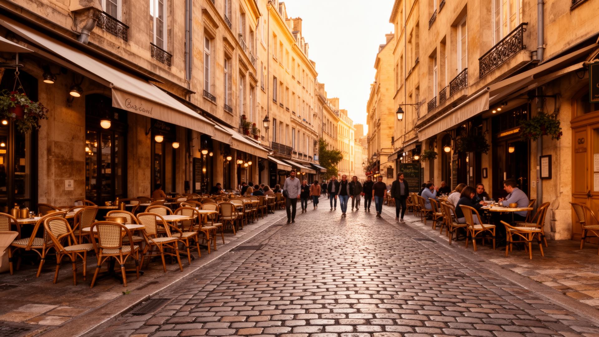 European city street with cafes