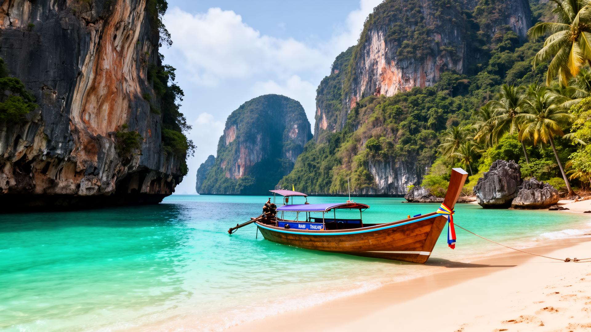 Beautiful Thai beach with longtail boat